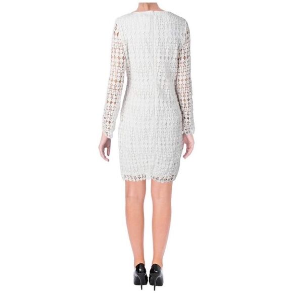 Ralph Lauren White Geometric Lace Overlay Long Sleeve Shift Cocktail Dress - Picture 2 of 8